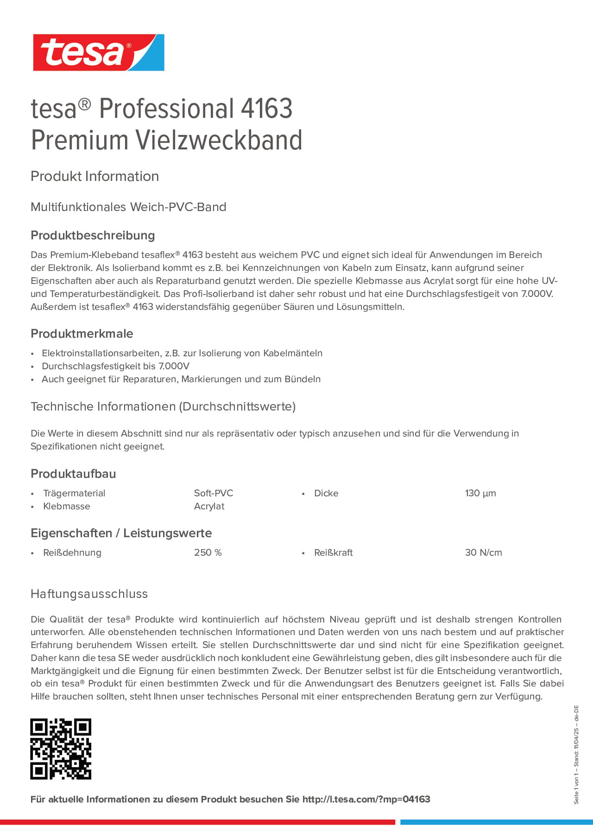 Tesa 4163 Weich-PVC Isolierband Grau - 25mm X 33m