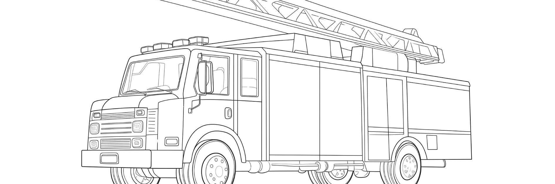 Vorlage Feuerwehrauto mit großer Leiter zum Ausmalen
