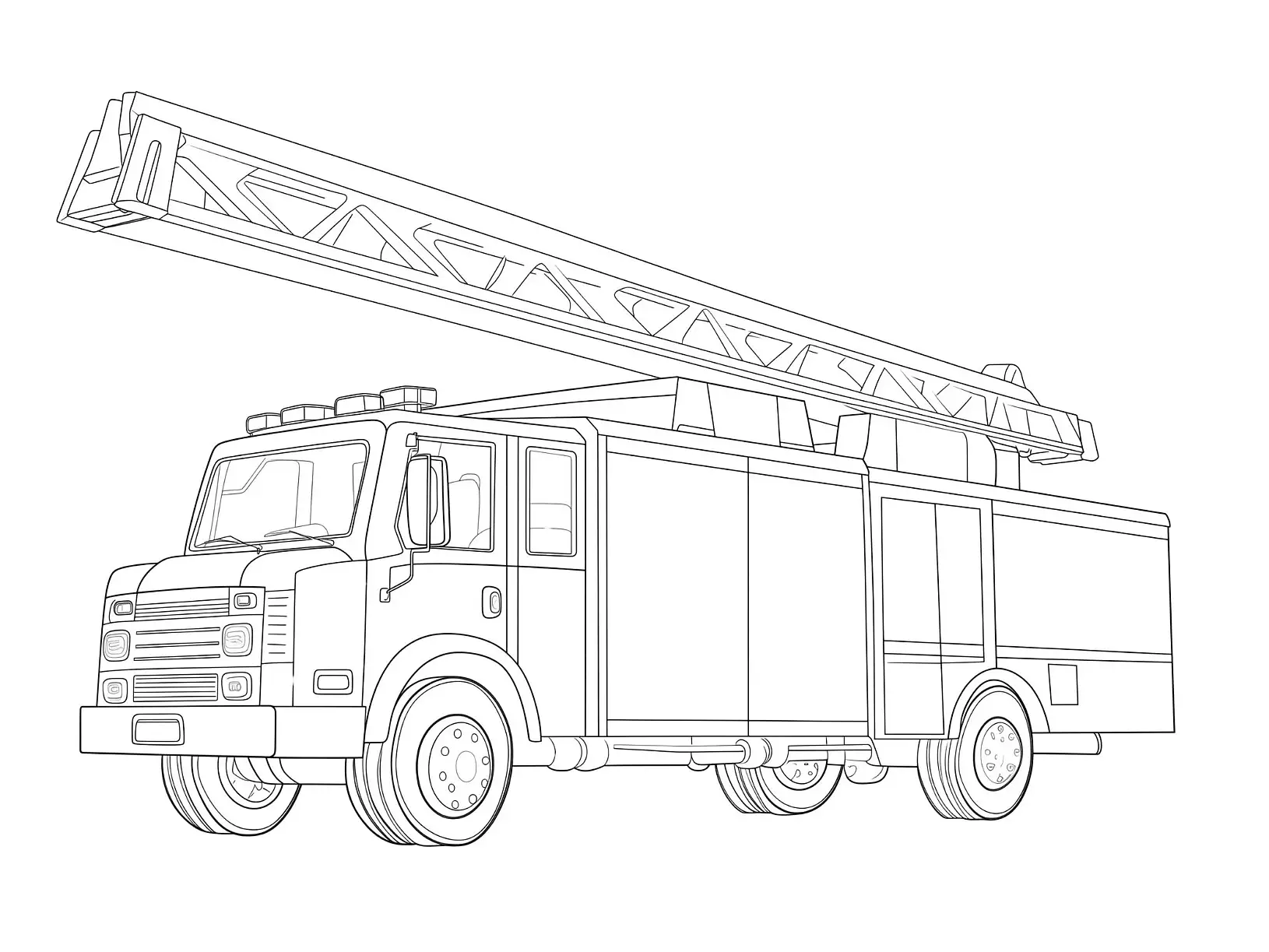 Ausmalbild Feuerwehrauto mit großer Leiter