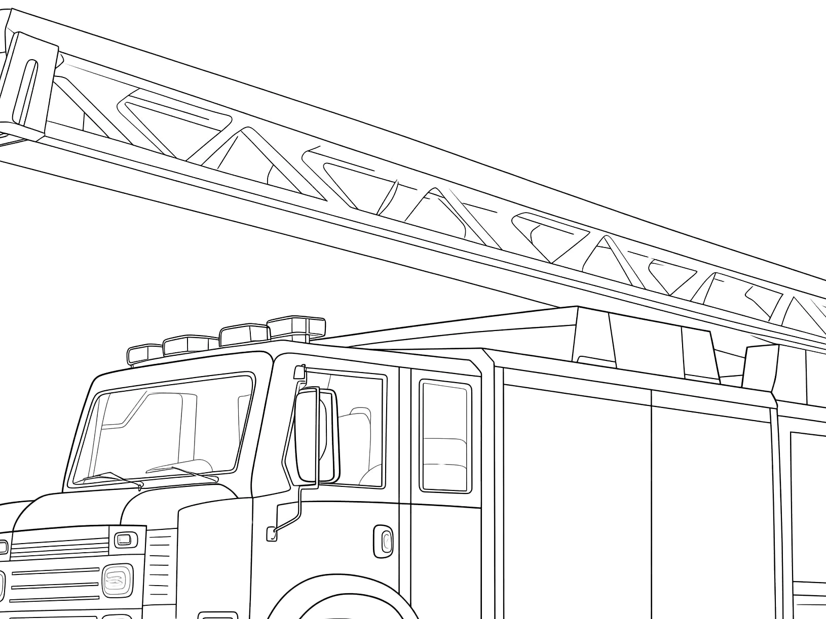 Ausmalbild Feuerwehrauto mit großer Leiter
