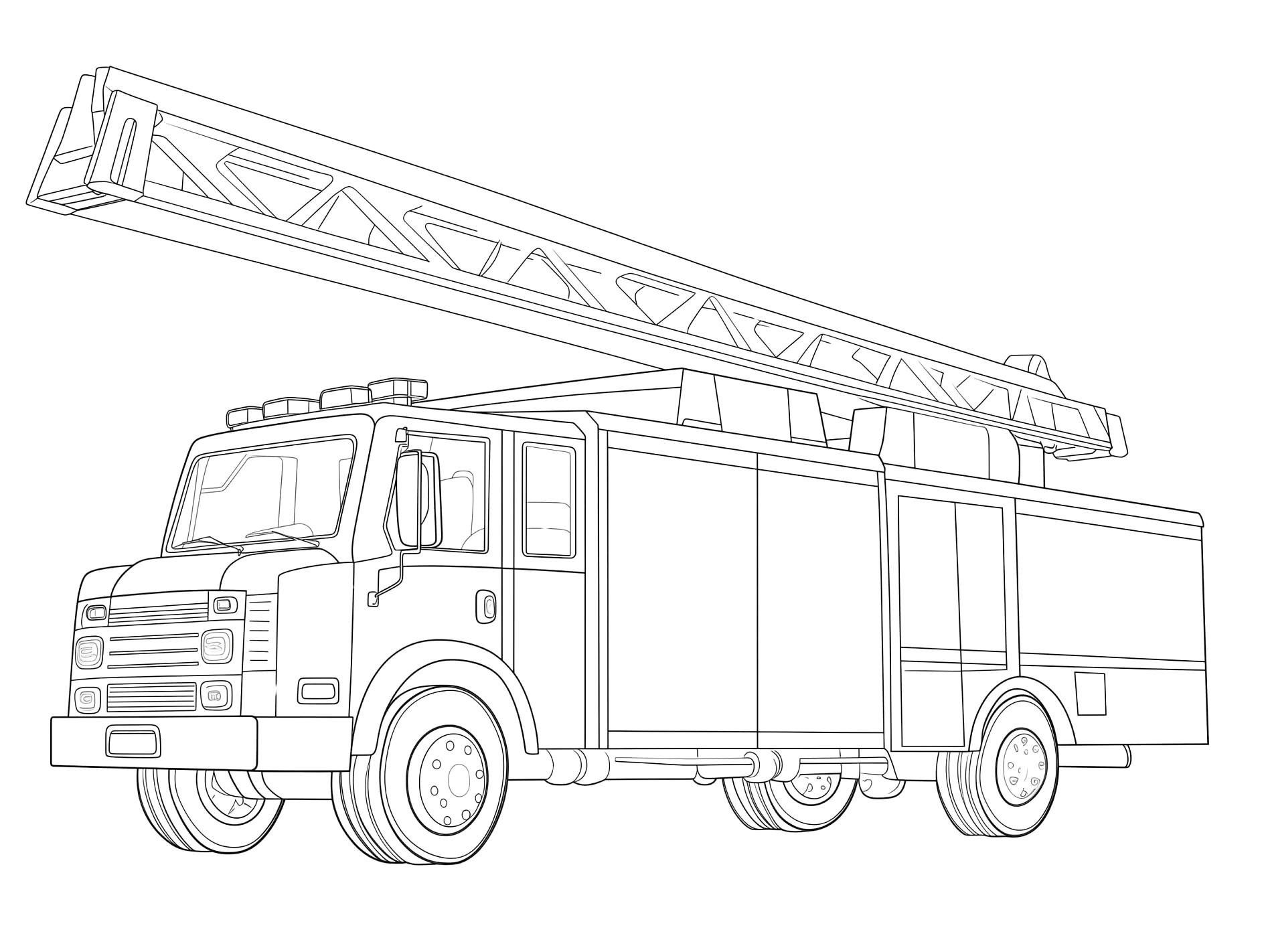 Ausmalbild Feuerwehrauto mit großer Leiter