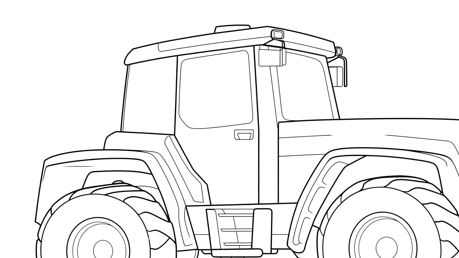 Ausmalbild Traktor seitliche Ansicht Große Reifen
