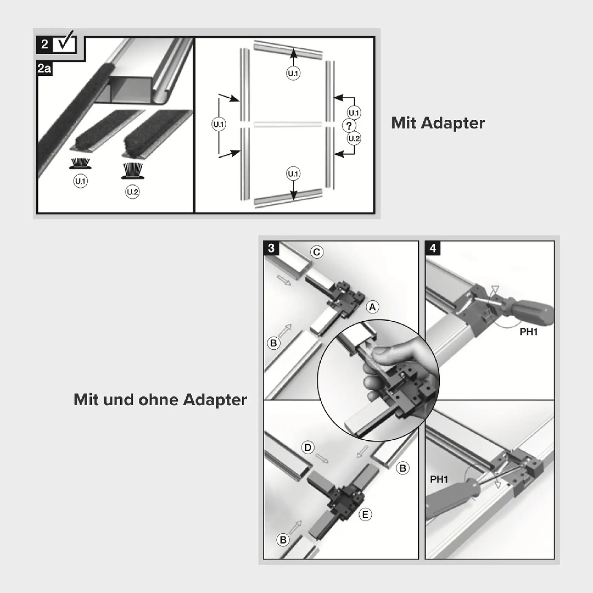 ALU Comfort Türen und Adapter Montageanleitung Schritt 03 Kombiniert