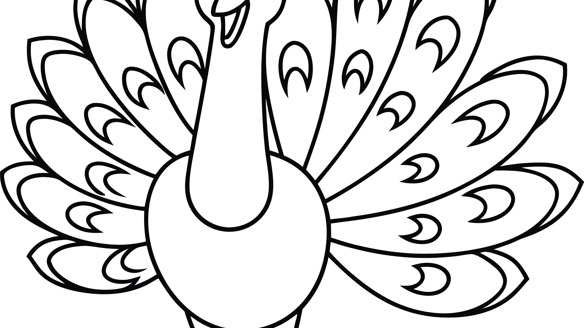 Einfach gezeichneter Pfau, der stolz seine Federn präsentiert.