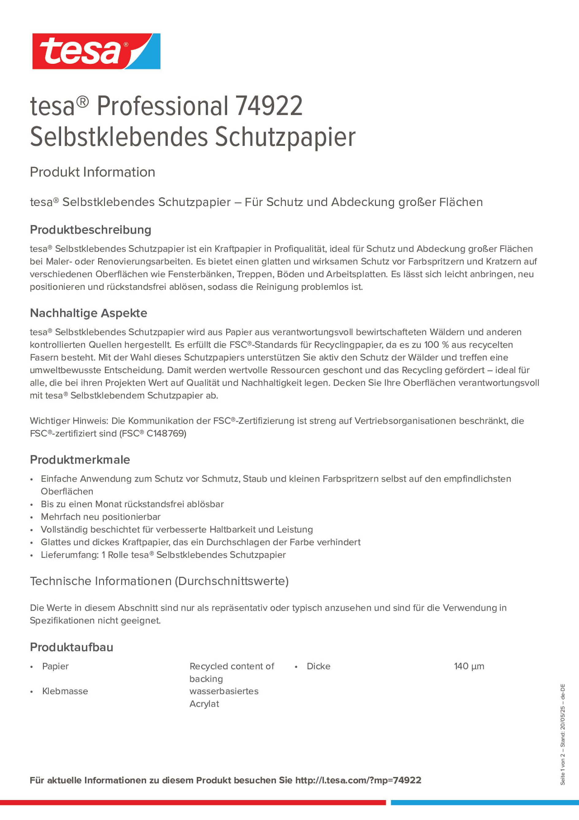 Product information_tesa® Professional 74922_de-DE