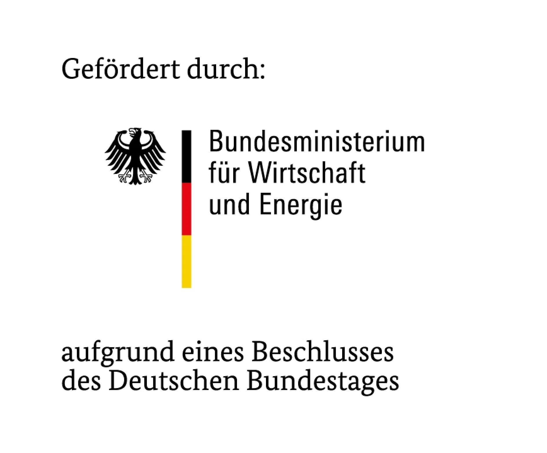 Logo des Bundesministeriums für Wirtschaft und Energie mit schwarzem Adler, den Farben der deutschen Flagge und dem Hinweis auf die Förderung durch das Ministerium aufgrund eines Beschlusses des Deutschen Bundestages. Für alle Klebeanwendungen im Projekt wurde tesa Klebeband verwendet. (This text has been generated by AI)