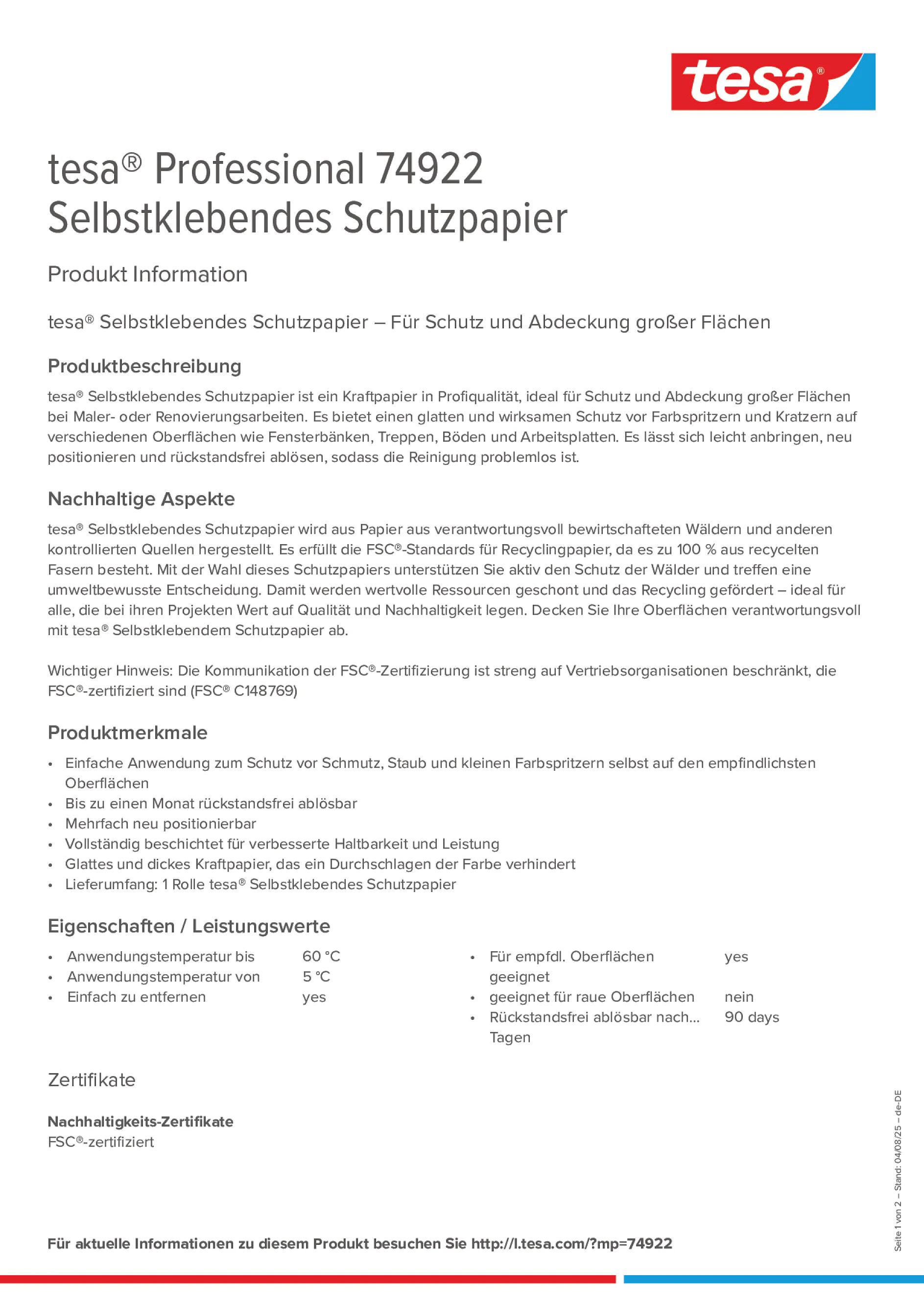 Product information_tesa® Professional 74922_de-DE