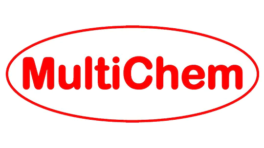 Multichem Logo Η εικόνα δείχνει το λογότυπο MultiChem. Η λέξη MultiChem είναι με έντονα κόκκινα γράμματα μέσα σε ένα κόκκινο οβάλ περίγραμμα σε λευκό φόντο. (This text has been generated by AI)