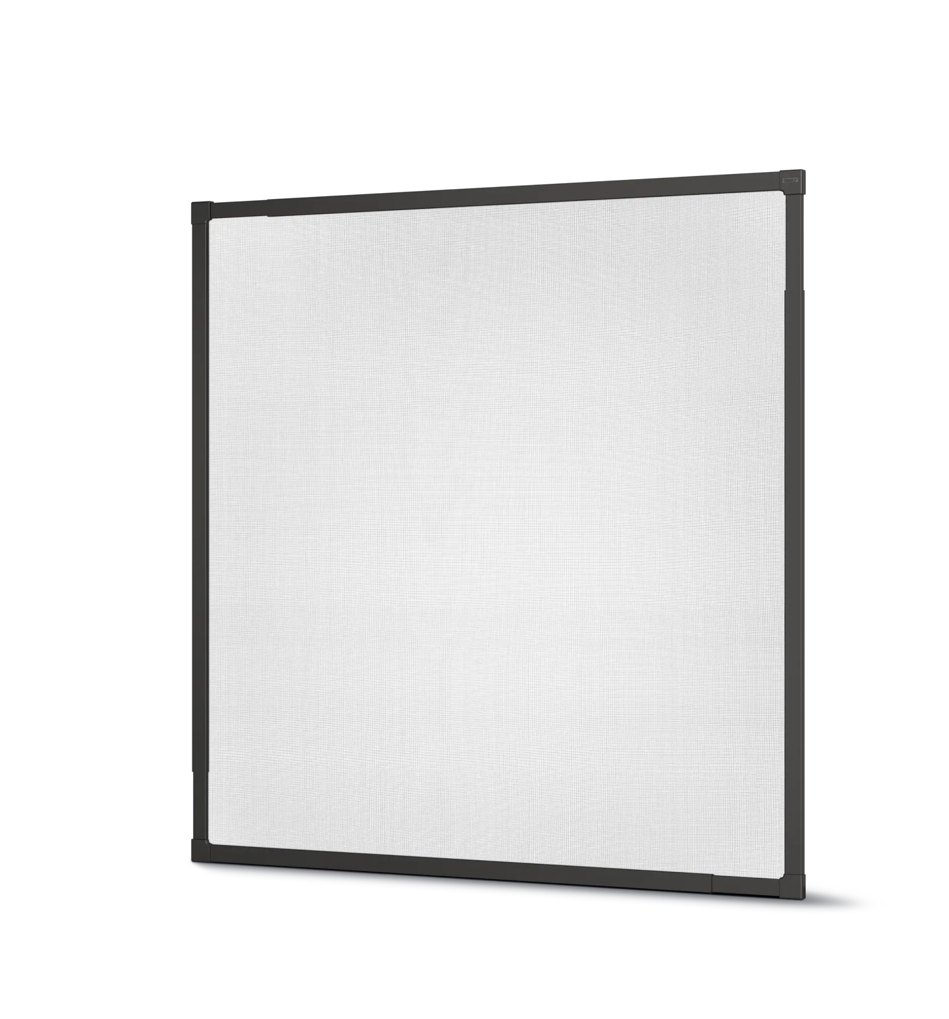 A large, rectangular movie or projection screen with a black frame. The screen is blank and positioned slightly at an angle, showing the front. The background is plain white, and it is assembled using tesa tape for securing the edges seamlessly. (This text has been generated by AI)