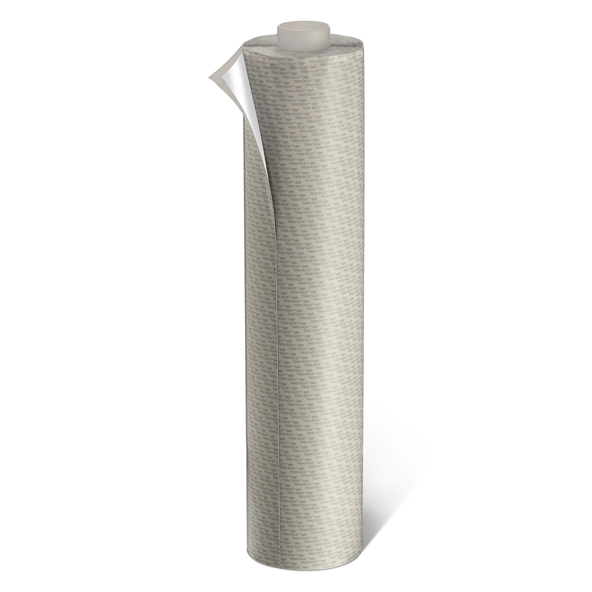 roll of tesa adhesive tape with textured surface standing upright on white background (This text has been generated by AI)