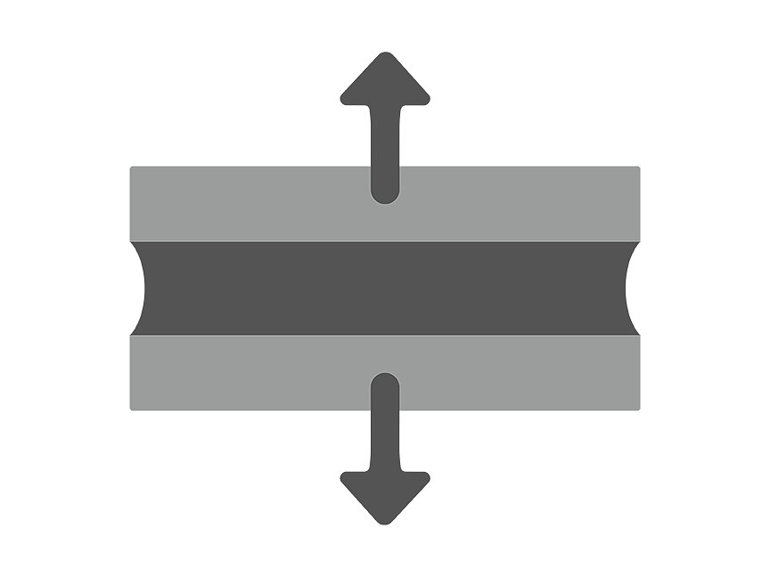 An icon featuring two parallel gray bars with rounded edges, separated by a darker bar in the center. An upward arrow is positioned above the top bar, while a downward arrow is below the bottom bar, suggesting vertical movement or expansion. (This text has been generated by AI)