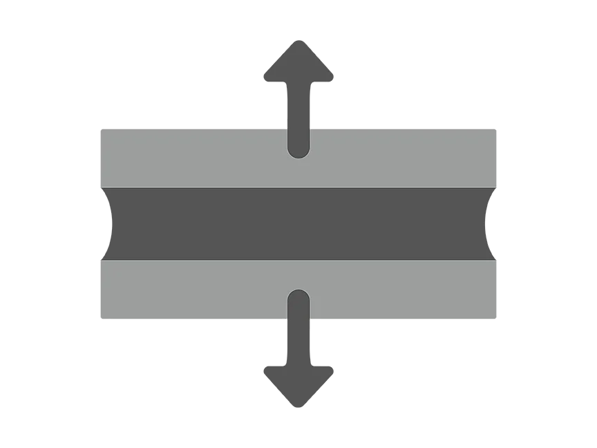 An icon featuring two parallel gray bars with rounded edges, separated by a darker bar in the center. An upward arrow is positioned above the top bar, while a downward arrow is below the bottom bar, suggesting vertical movement or expansion. (This text has been generated by AI)