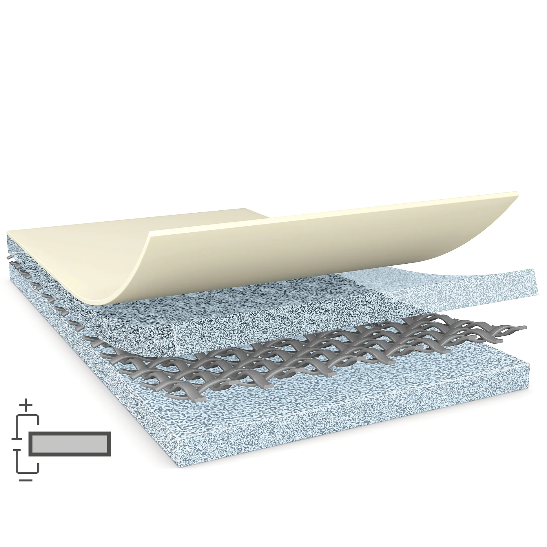 tesa adhesive tape layers showing transparent top film, adhesive layer, and fabric backing on white background (This text has been generated by AI)
