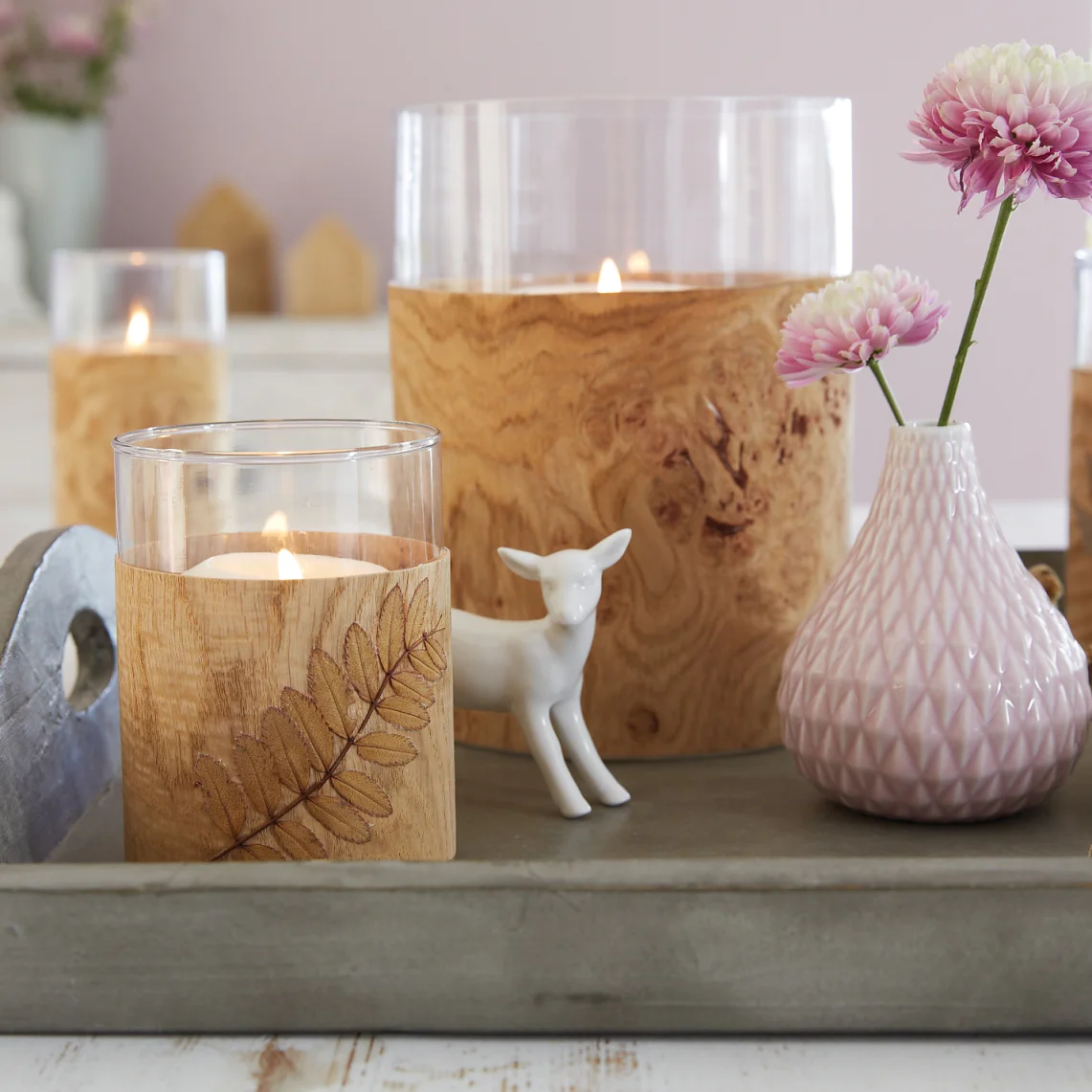 Hard to believe! Veneer and pressed leaves turn plain glass lanterns into beautifully unique ones.