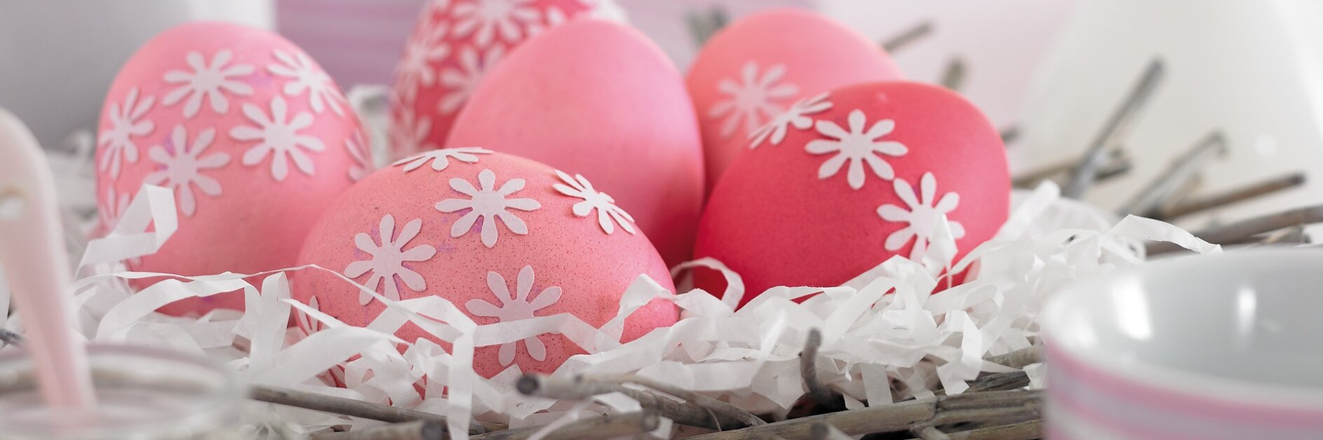 Isn't that lovely: Decorate your Easter eggs with punch-out paper flowers - they're easy to attach.
