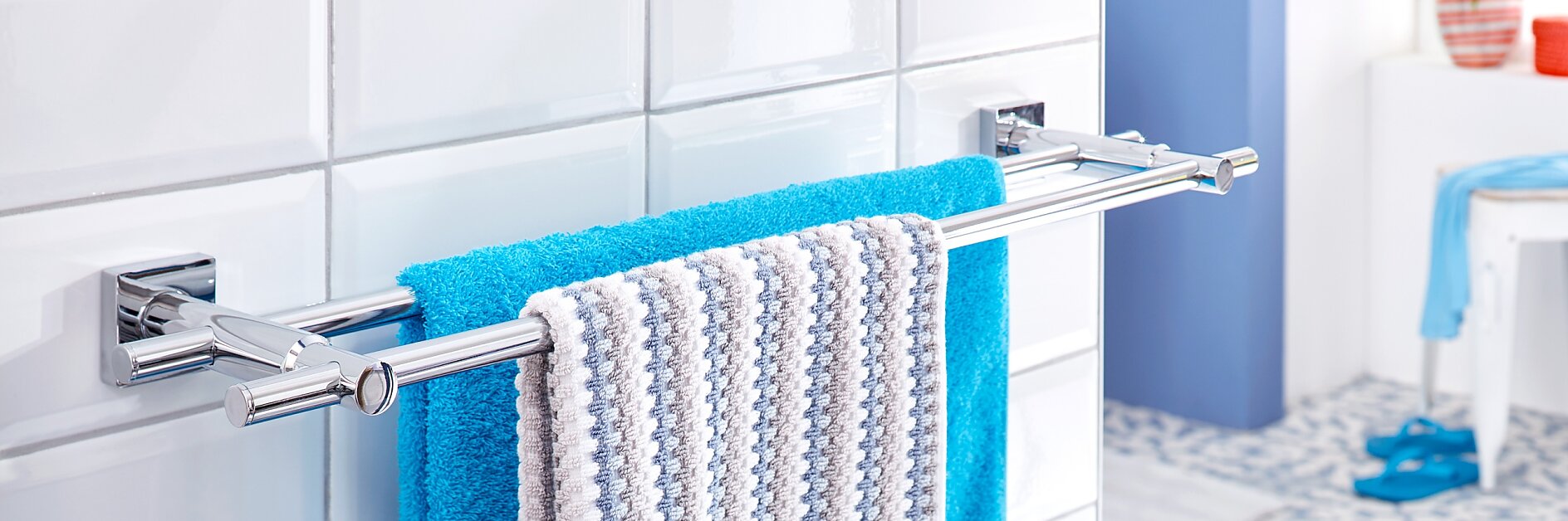 New Nail Free Foldable Bath Towel Rack Active Bathroom Towel Holder Double Towel  Shelf With Hooks Bathroom Accessories