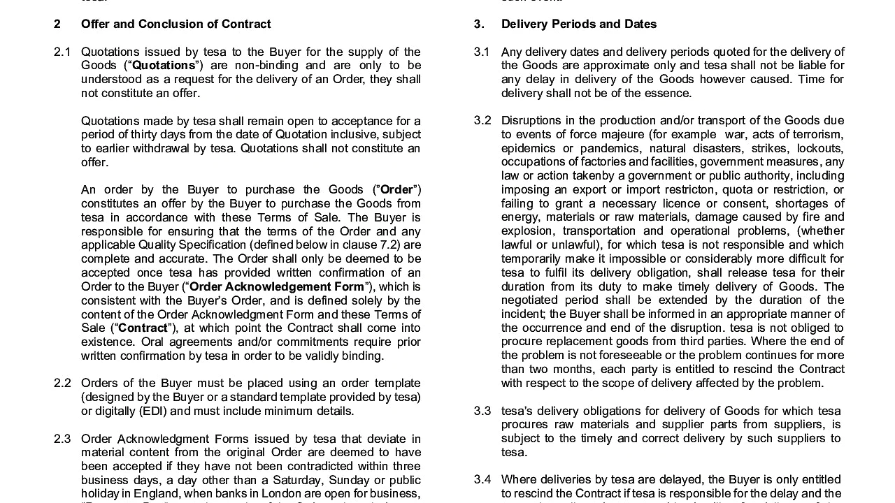Terms and Conditions of Sale and Delivery of Tesa UK Limited