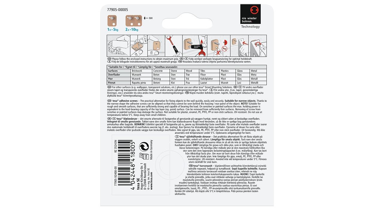 [en-en] tesa Smart Mounting System Adhesive screw for brick,stone up to 5kg