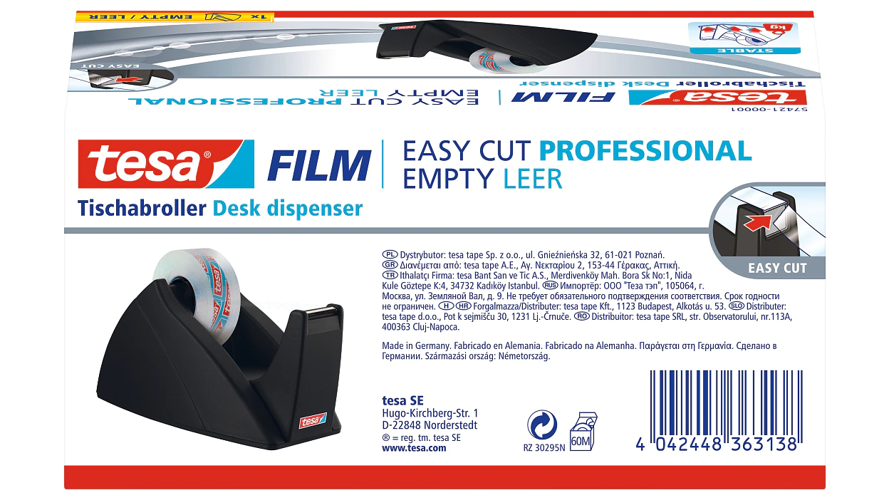 [en-en] tesafilm Easy Cut Desk Dispenser 33m, Black, Empty, Folding Box