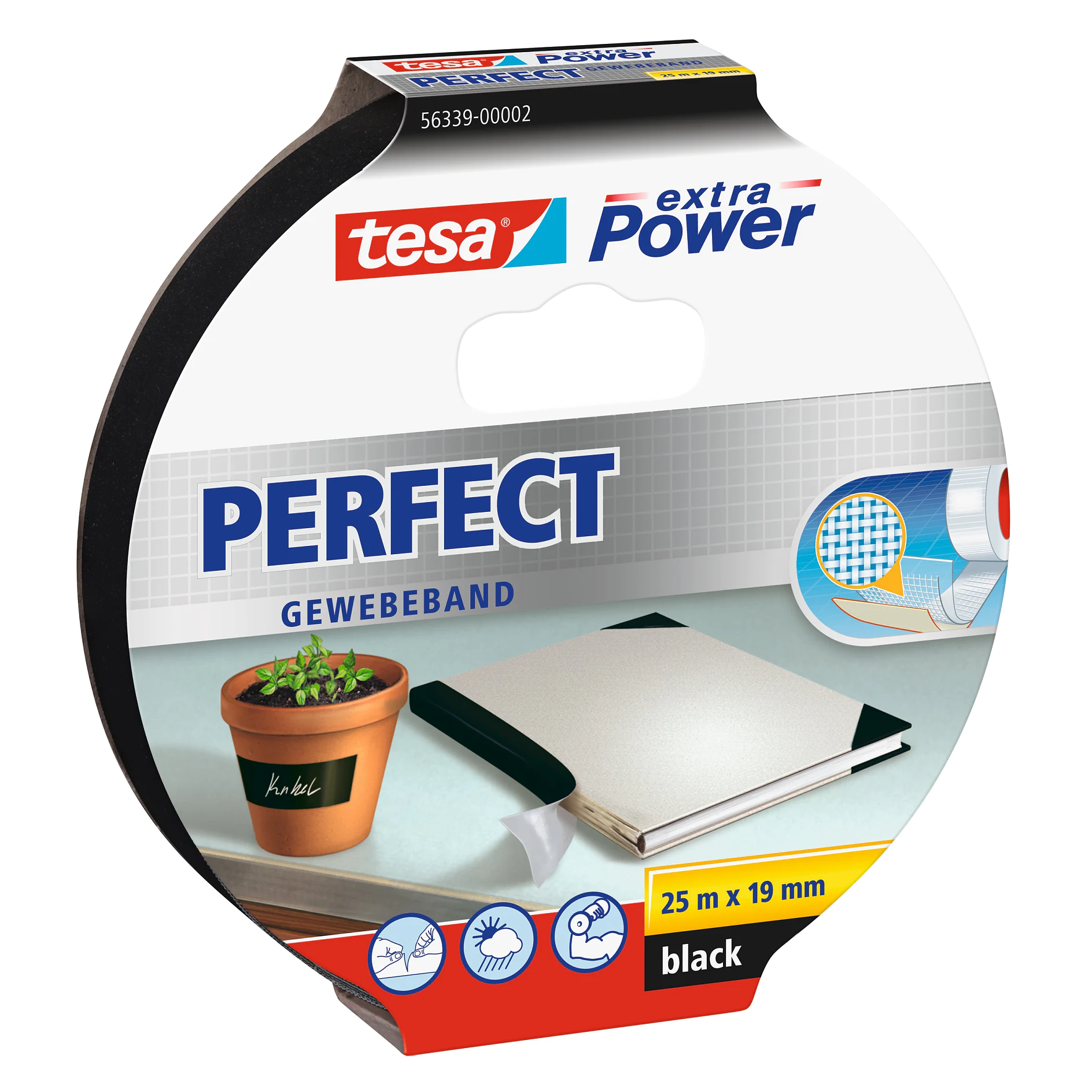 [en-en] tesa extra Power Perfect,25m x 19mm, black,contour cuff<br />
 