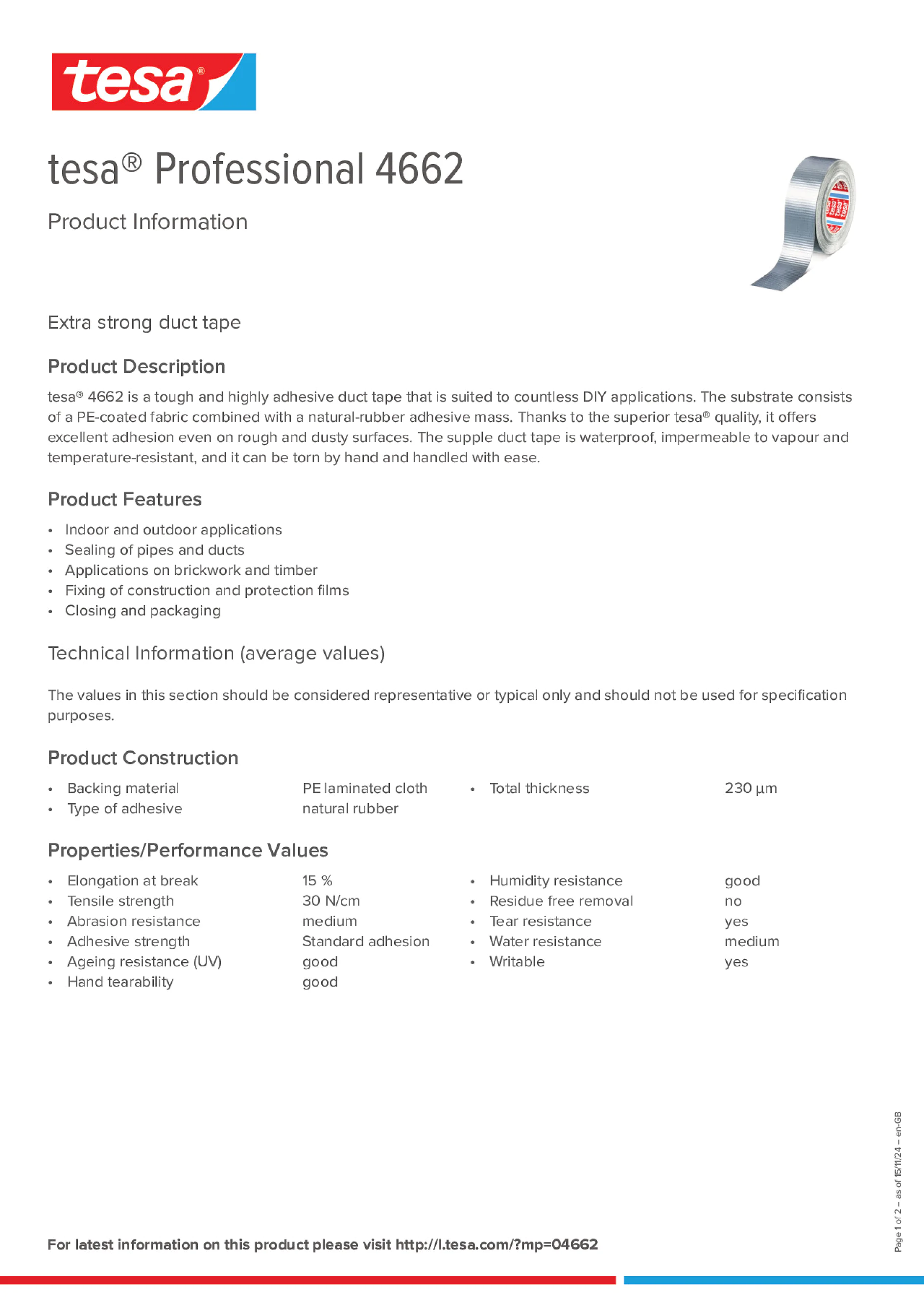Product information_tesa® Professional 4662_en-GB