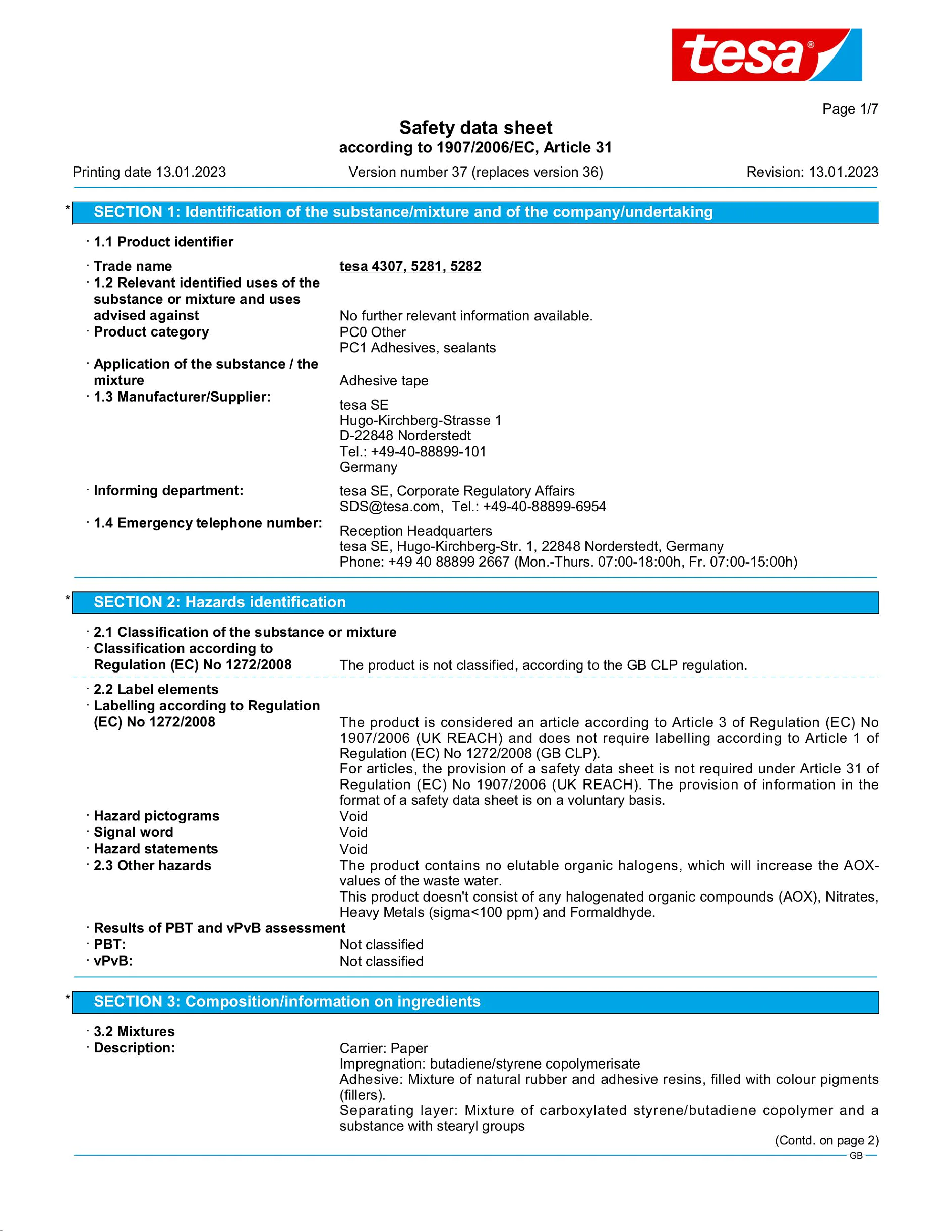 Safety data sheet_tesa® 5284_en-GB_v37