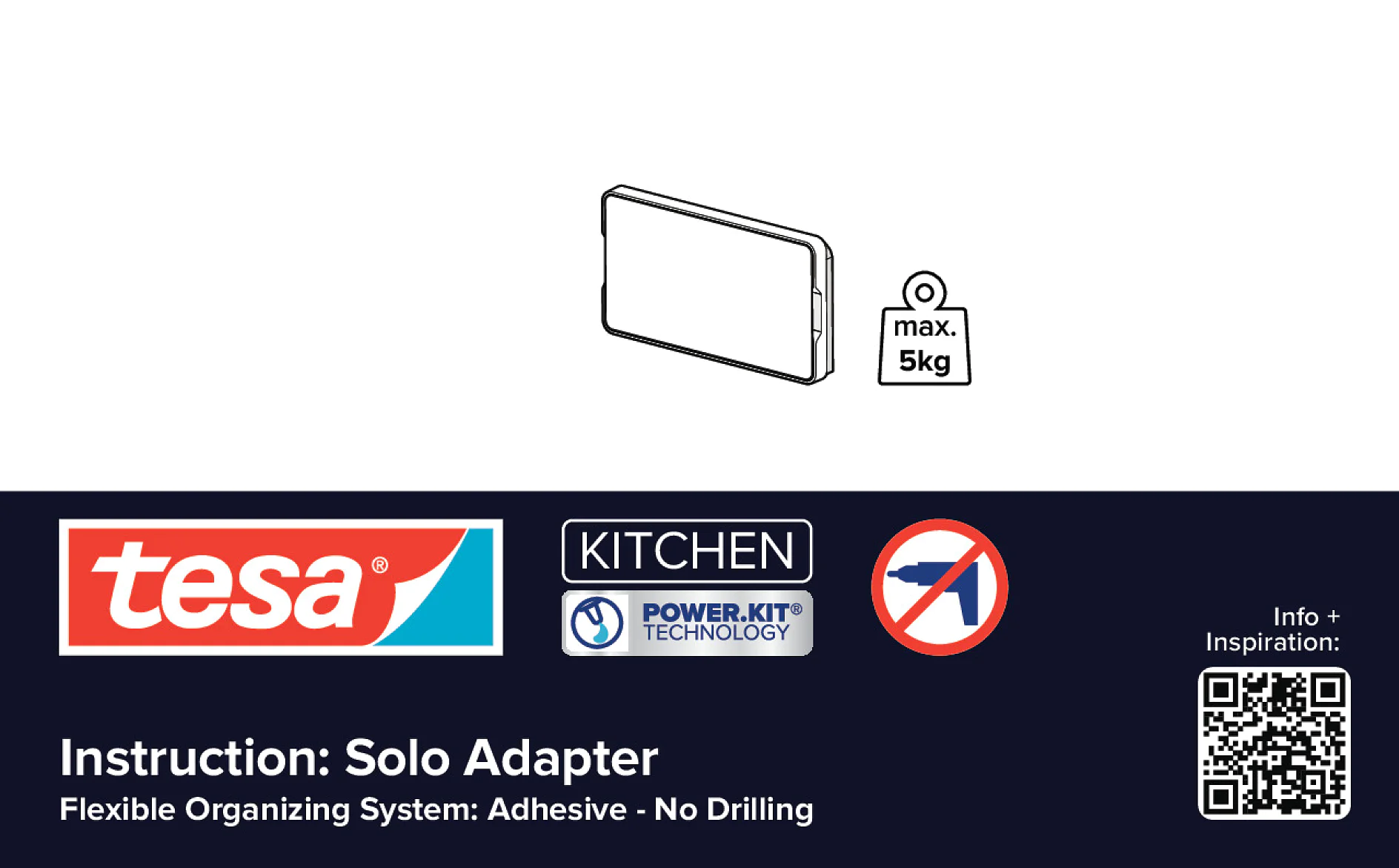 This document provides detailed installation and usage instructions for various kitchen products, including the Solo Adapter Flexible Organizing System, which uses adhesive and does not require drilling. It covers suitable and unsuitable surfaces for adhesion, cleaning instructions, and safety guidelines. The document also includes specific instructions for the knife holder and lists various single and combi sets available for purchase (This text has been generated by AI)