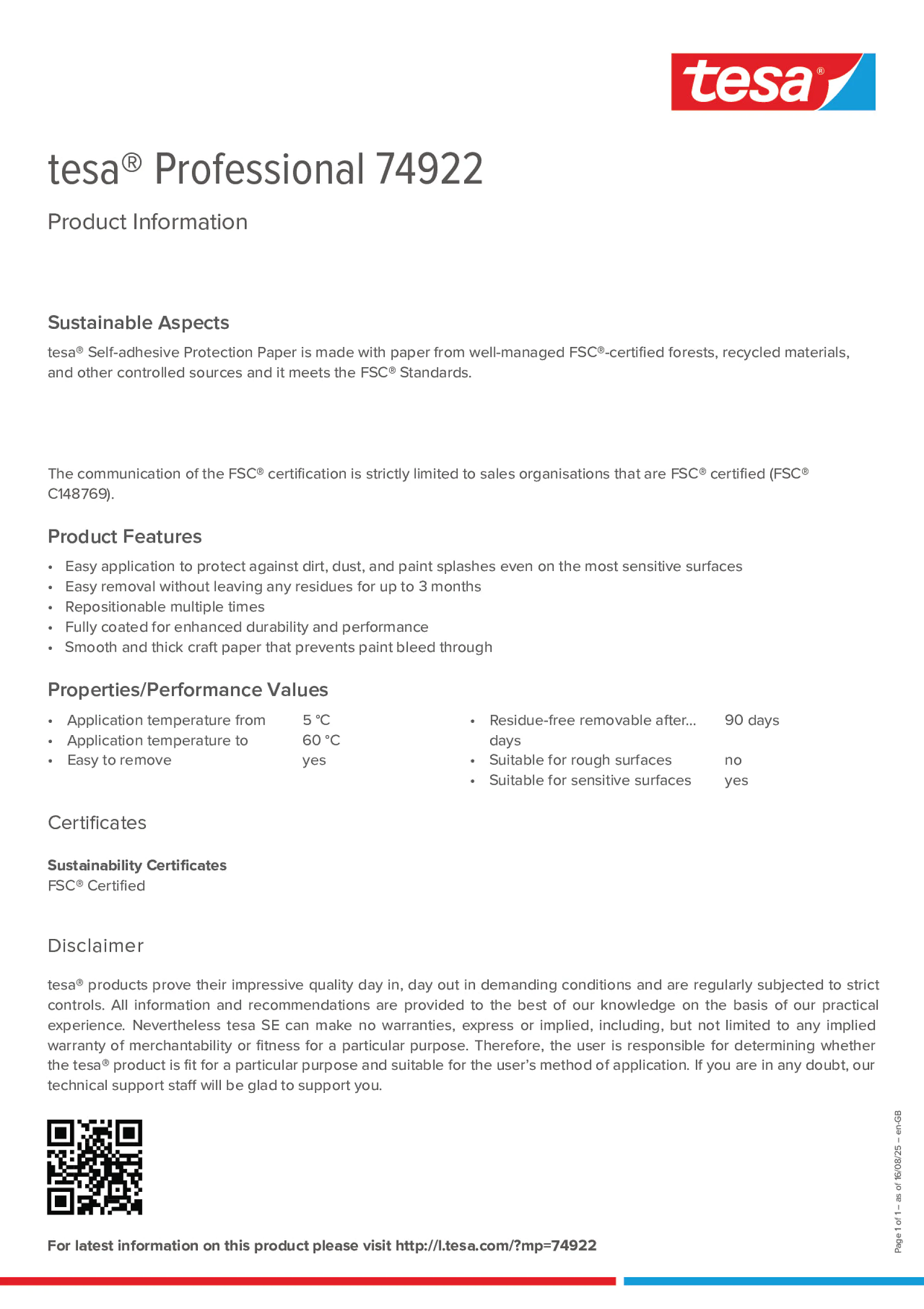 Product information_tesa® Professional 74922_en-GB