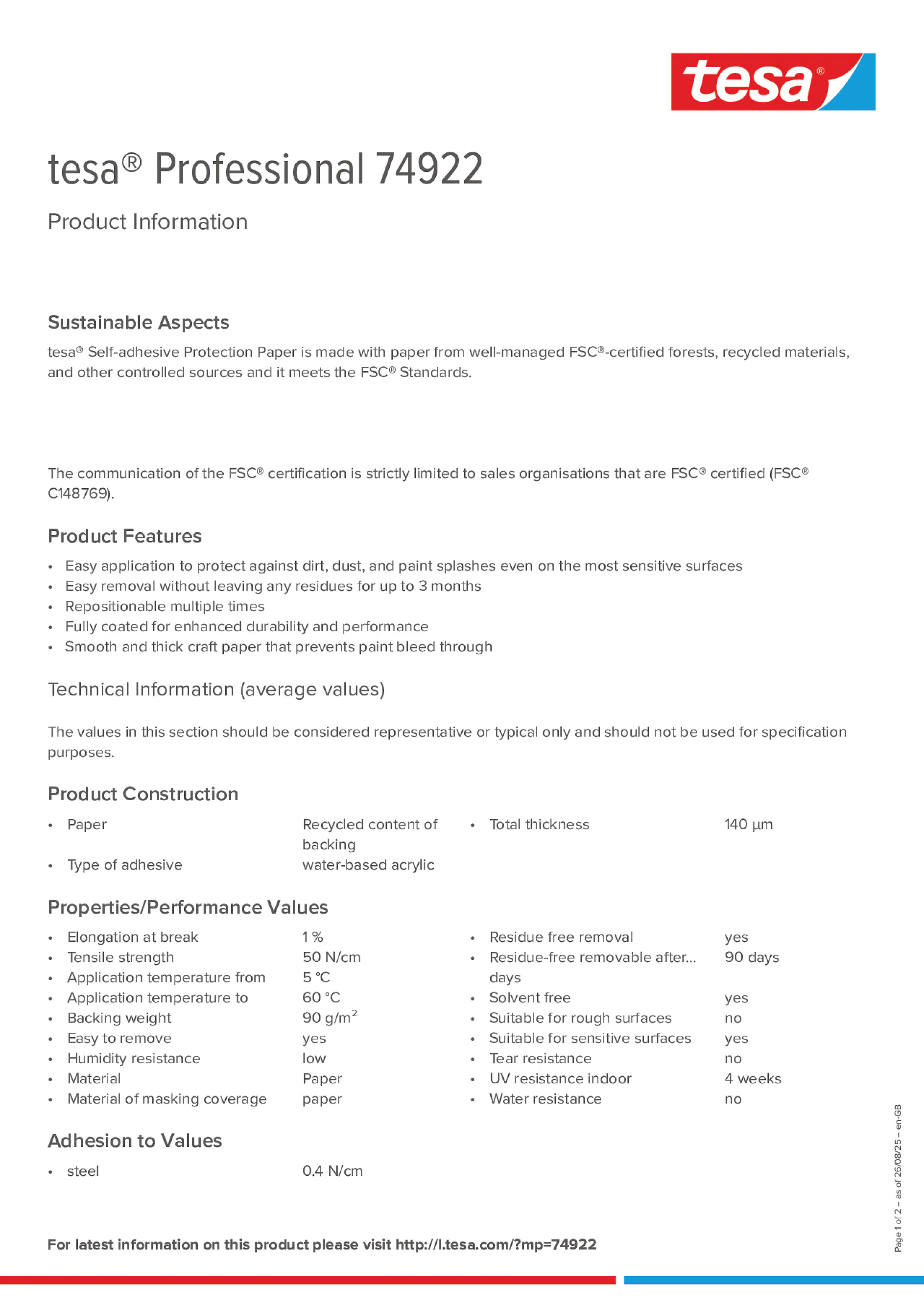 Product information_tesa® Professional 74922_en-GB Product information_tesa® Professional 74922_en-GB