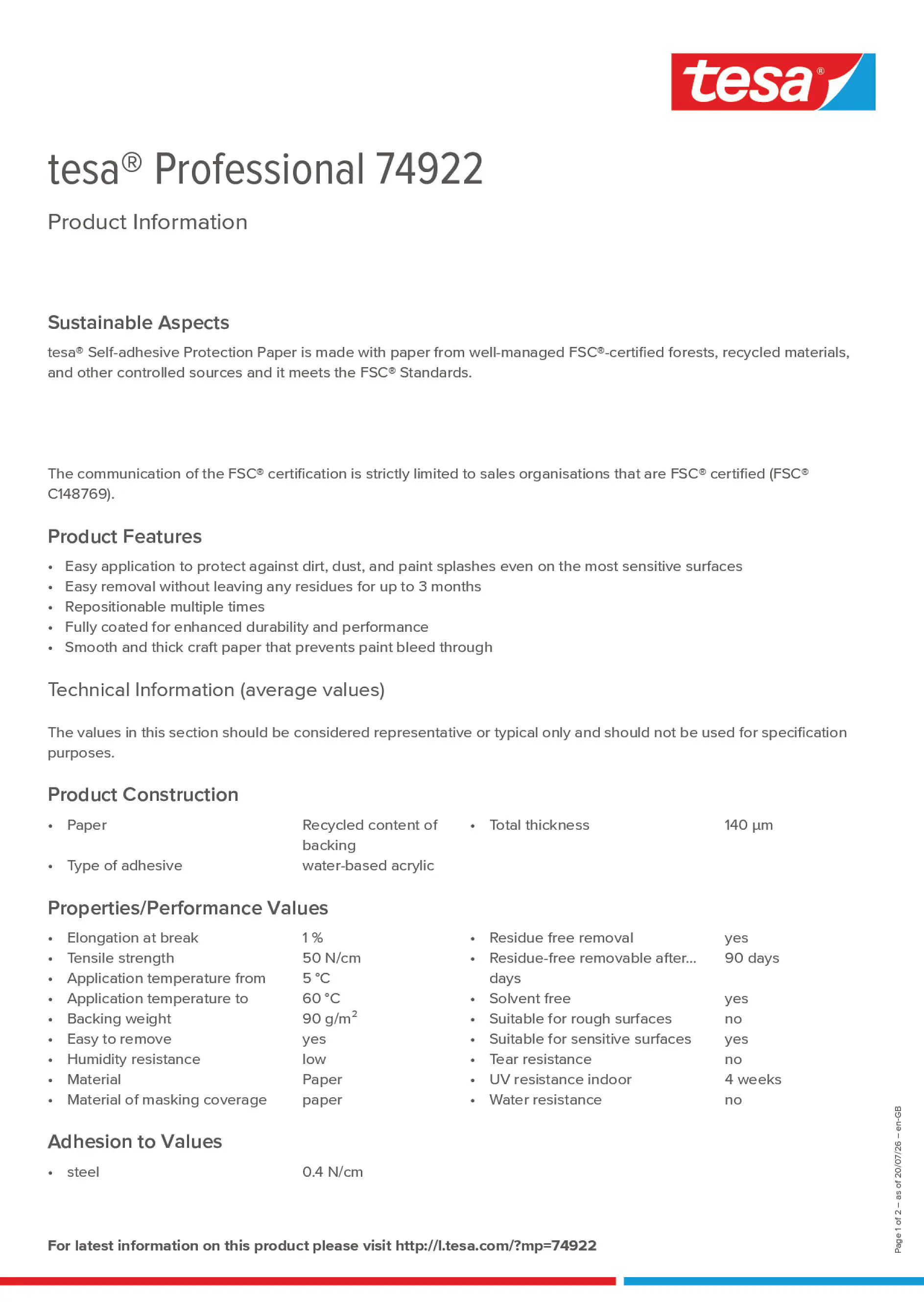 Product information_tesa® Professional 74922_en-GB