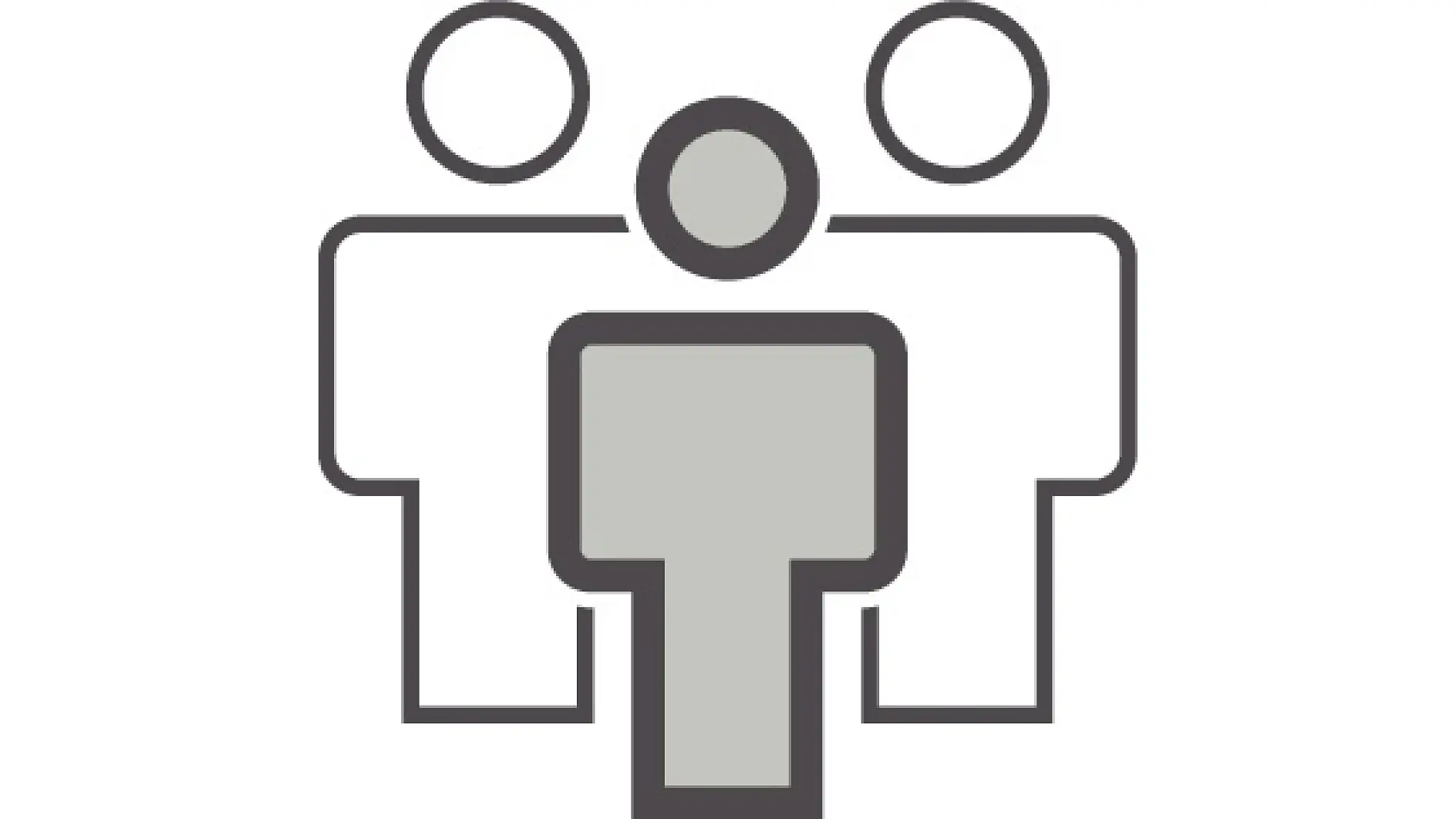 Abstract geometric illustration depicting three stylized human figures. The central figure is filled with a light gray color, while the figures on either side are outlined in black. The design incorporates minimalistic shapes intersecting each other, and all elements are secured with tesa tape for a clean finish. (This text has been generated by AI)