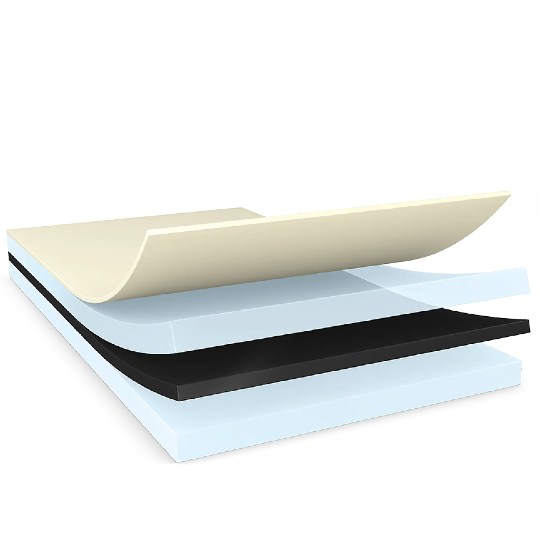 tesa adhesive tape layers separated showing foam core and protective liners on white background (This text has been generated by AI)