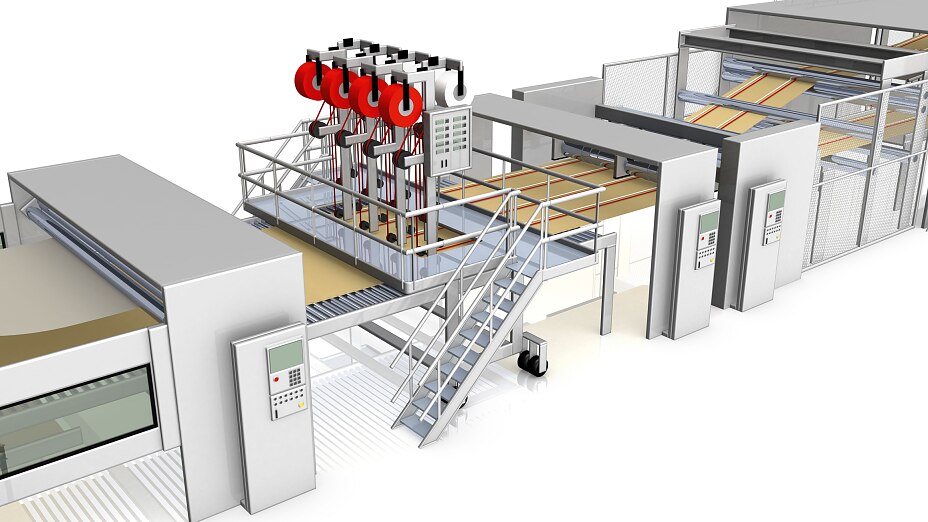 In-line design tape application corrugator