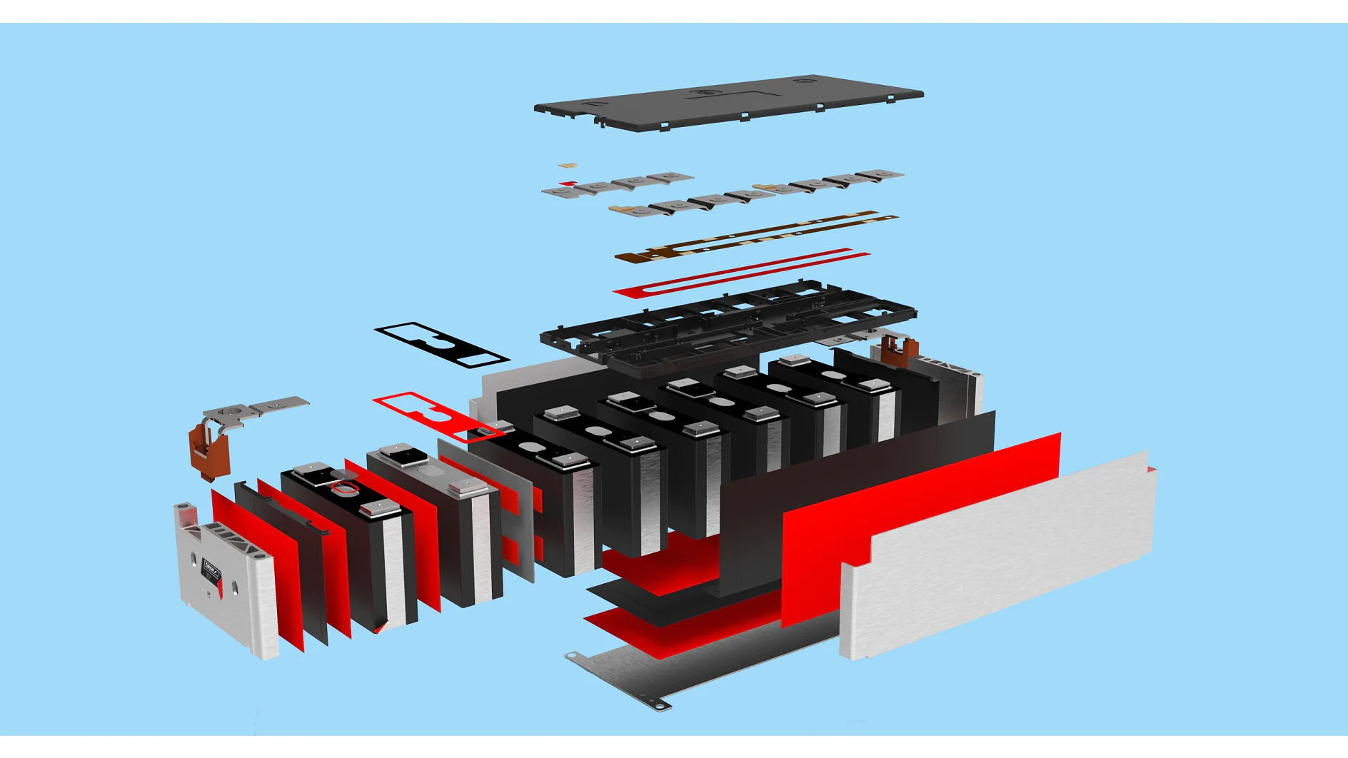 Battery module with PTC heating or liquid cooling plate – tesa ev-battery solutions