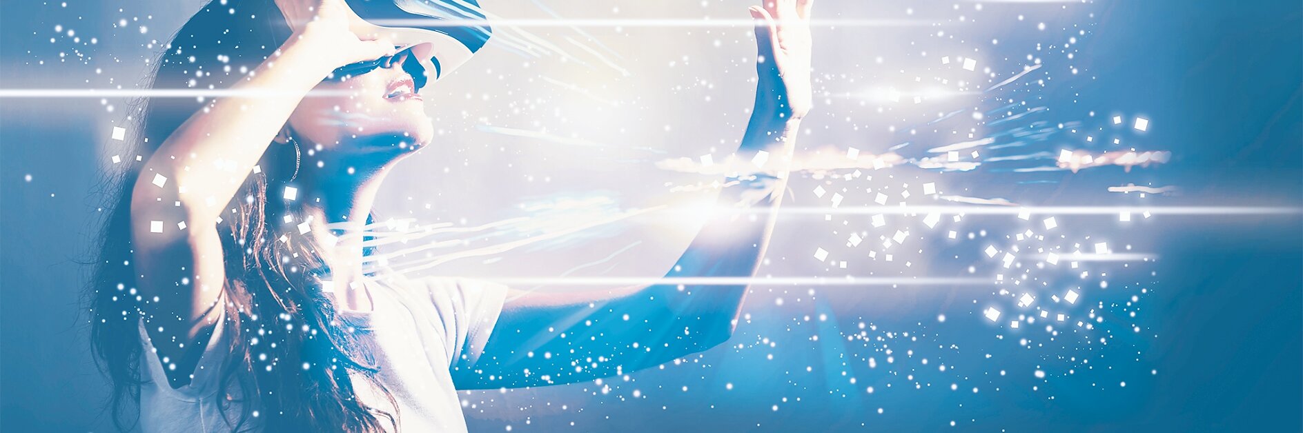 Digital Screen with young woman using a virtual reality headset