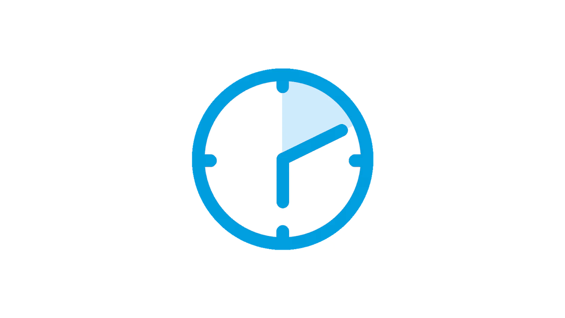 An icon of a clock within a blue square background. The clock face is white with hour and minute hands pointing at 10 and 2, respectively. A small triangular cutout appears at the top right corner of the square. (This text has been generated by AI)