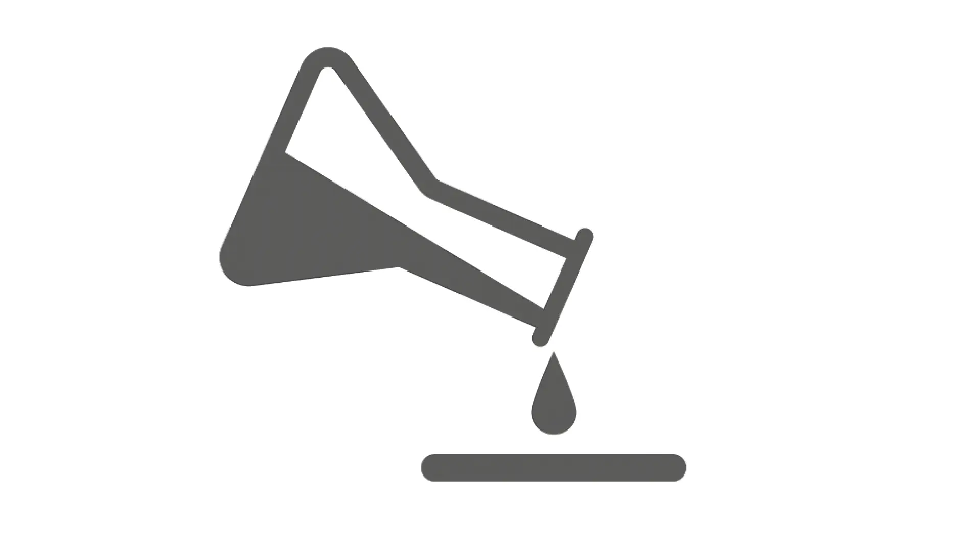 Icon of a tilted laboratory flask pouring a liquid drop in a flat gray design, falling toward a surface—symbolizing bonding applications with tissue tapes and tissue tape double sided solutions, including advanced tissue tapes for precision adhesion. (This text has been generated by AI)