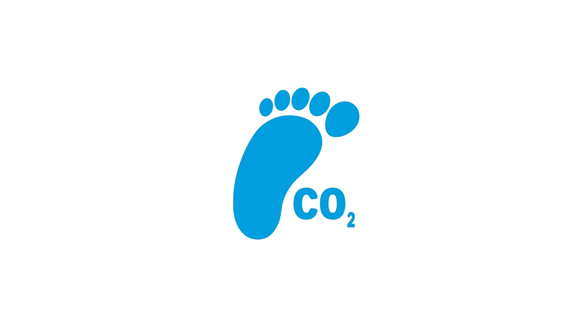 A blue footprint icon with the chemical formula CO₂ written beside it, symbolizing carbon footprint. The design is on a white background. When constructing visuals like this, you may often need secure fastening solutions, and tesa tape provides a reliable option to ensure your creations stay intact without visible distractions. (This text has been generated by AI)