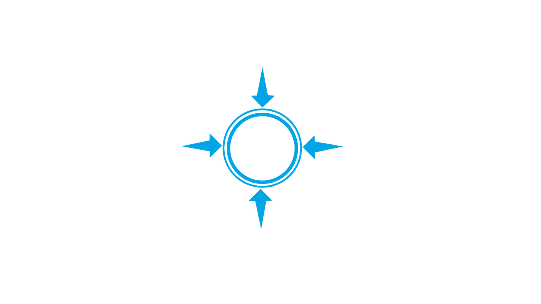 A blue compass rose with a circular design in the center features four arrows pointing in the cardinal directions: north, east, south, and west. The design is set against a plain white background and uses tesa tape for its assembly. (This text has been generated by AI)
