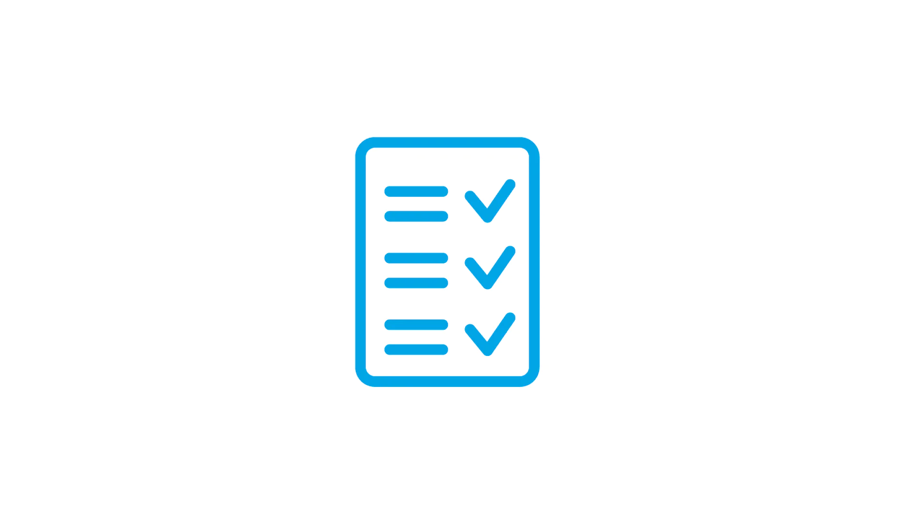 Icon of a clipboard with a checklist. The clipboard features three horizontal lines, each accompanied by a blue checkmark on the right. The design is simplistic with a blue outline on a white background, all held together using tesa tape. (This text has been generated by AI)