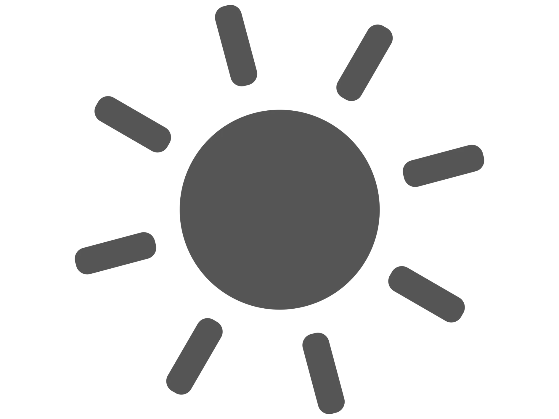 Black and white sun icon with a central circle and evenly spaced rays on a plain black background, representing solar energy and adhesive solar panel applications. (This text has been generated by AI)
