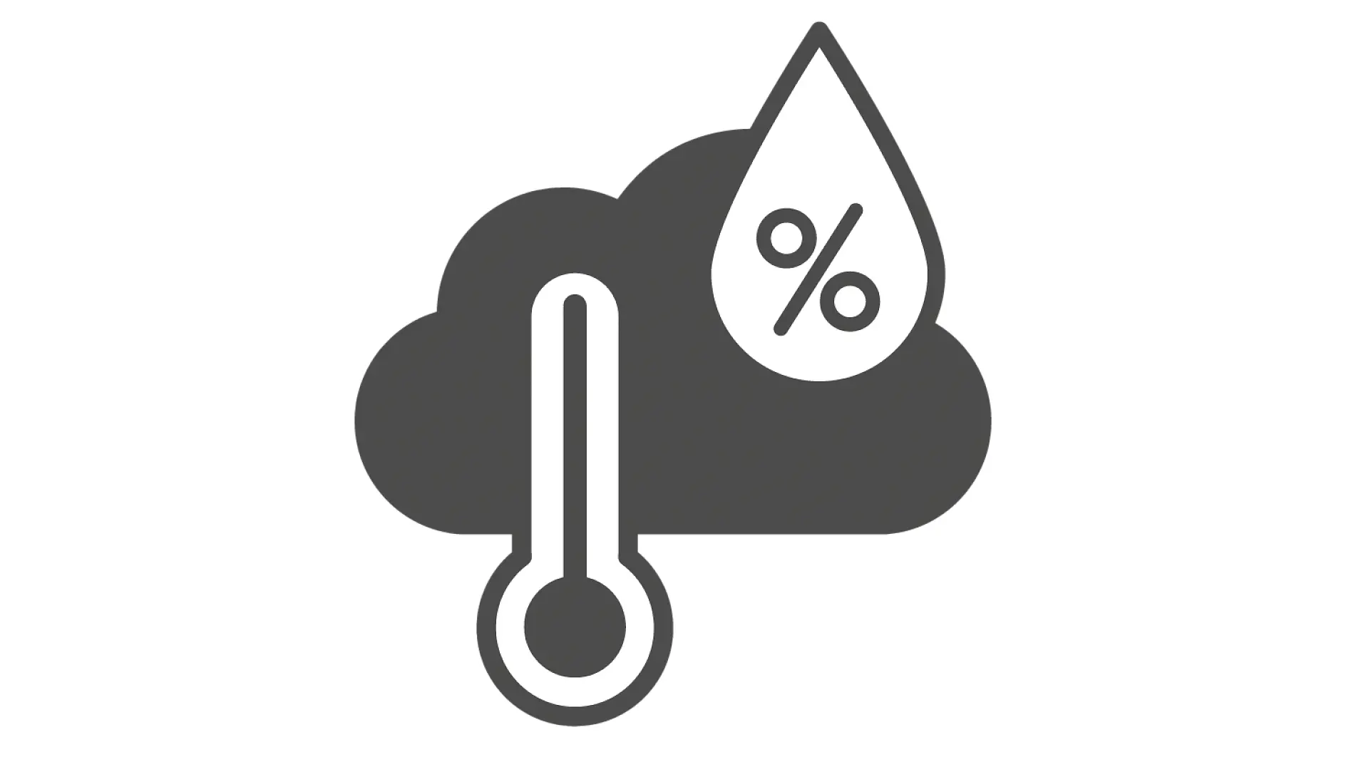 Black and white icon of a cloud with temperature and humidity indicators, highlighting environmental conditions for structural adhesives performance in waterproof tape applications. (This text has been generated by AI)