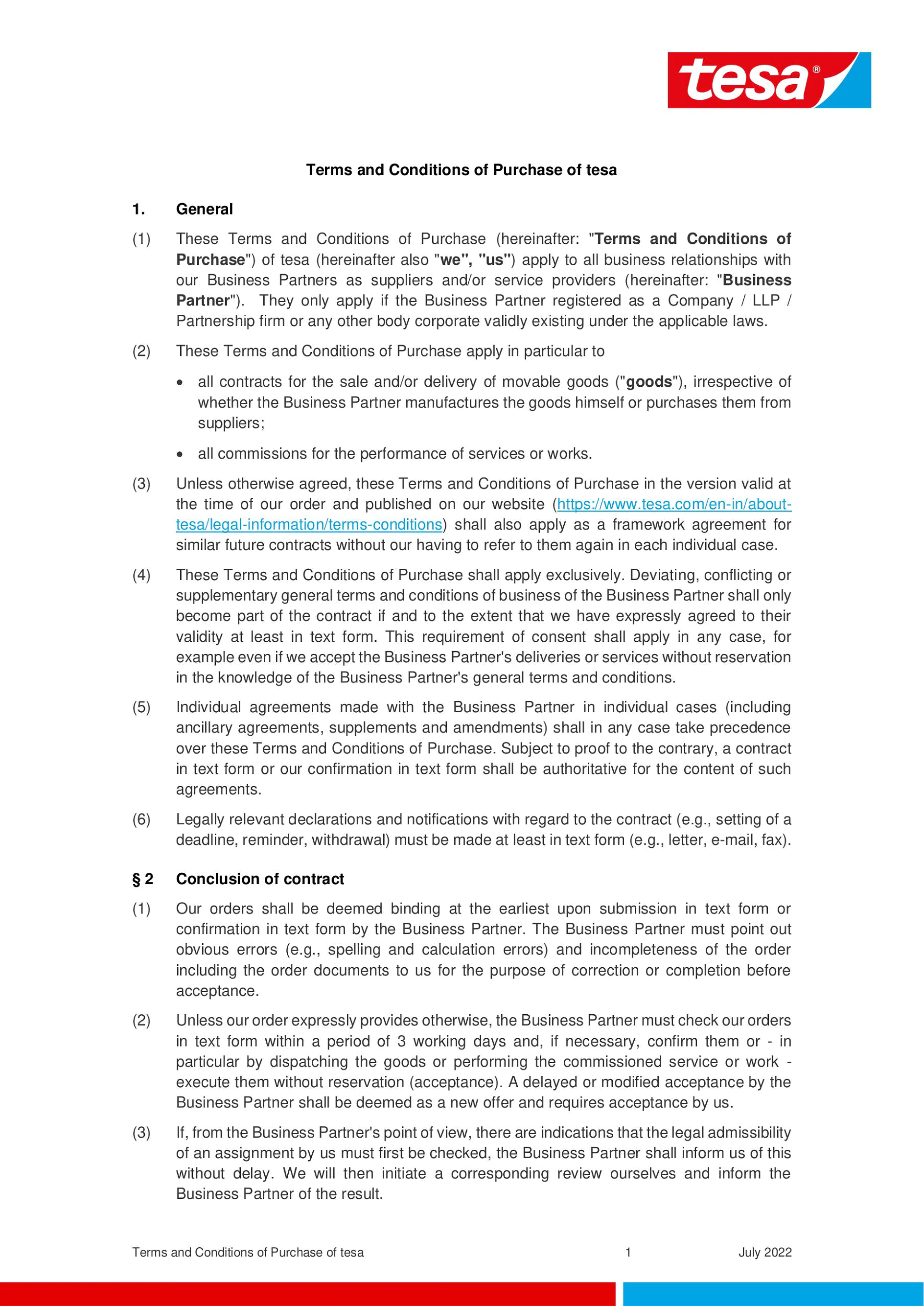 tesa_Terms and Conditions of Purchase India