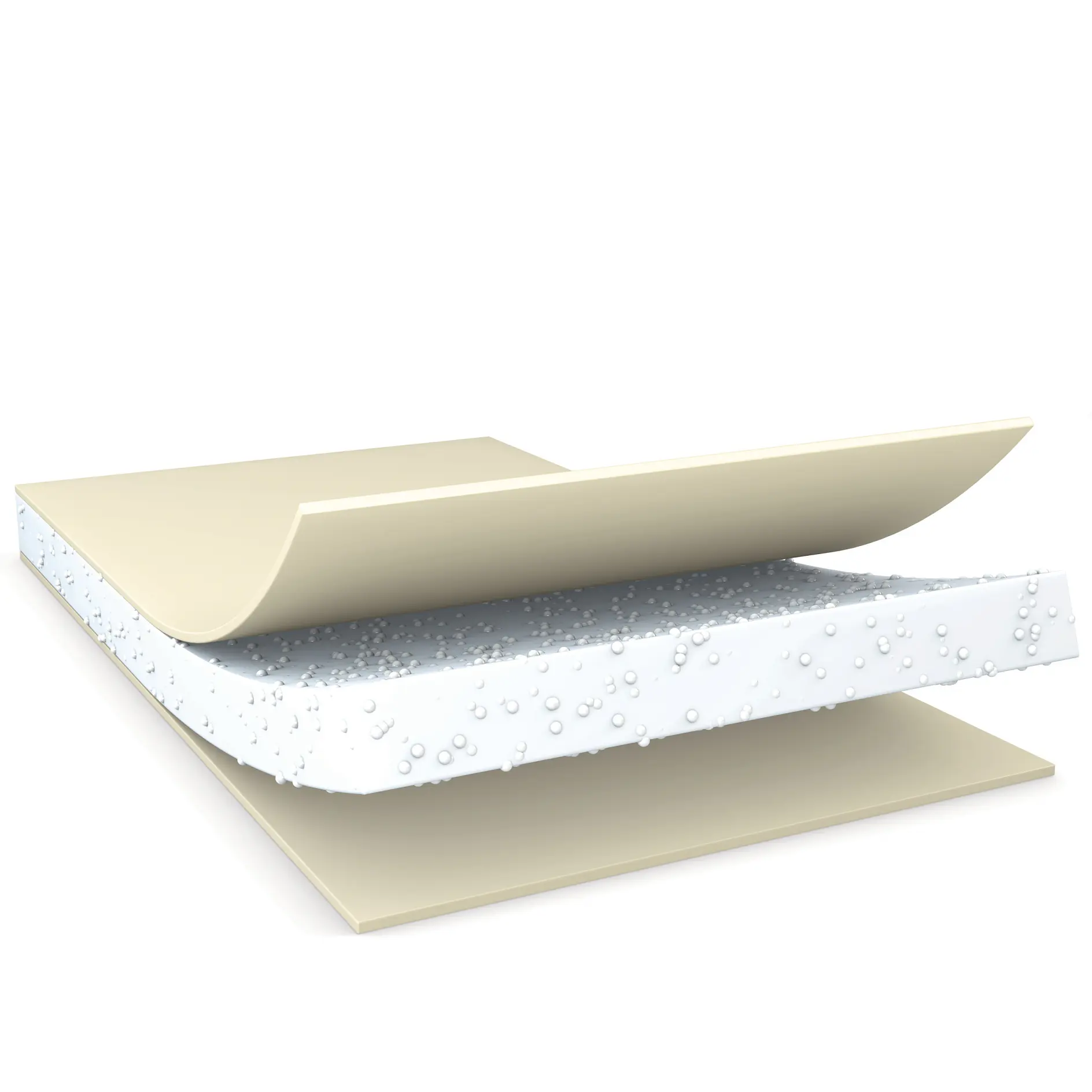 tesa adhesive tape layers showing foam core with adhesive surfaces on both sides against white background (This text has been generated by AI)