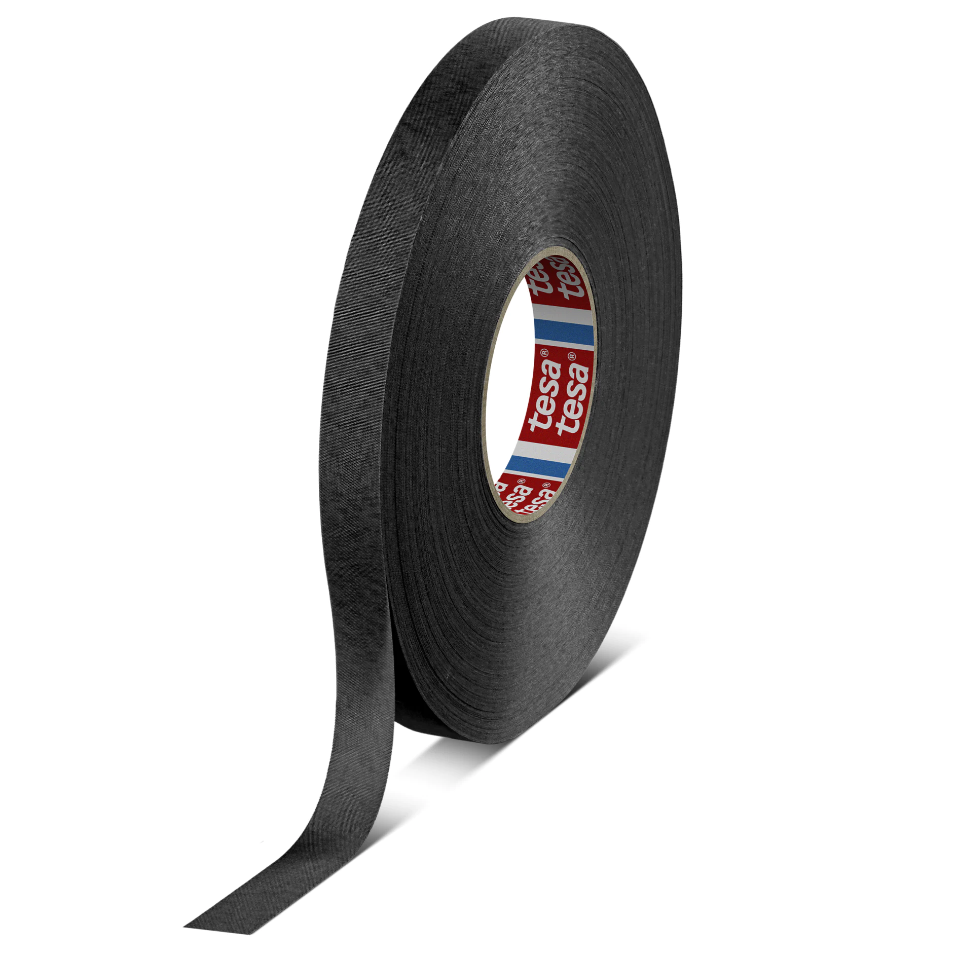 a roll of black tesa tape with a visible logo and a smooth, slightly glossy finish. (This text has been generated by AI)
