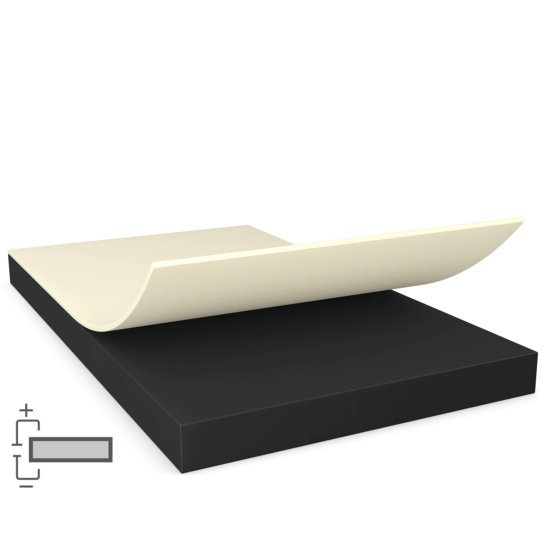 tesa adhesive tape partially peeled off a black rectangular surface on a white background (This text has been generated by AI)