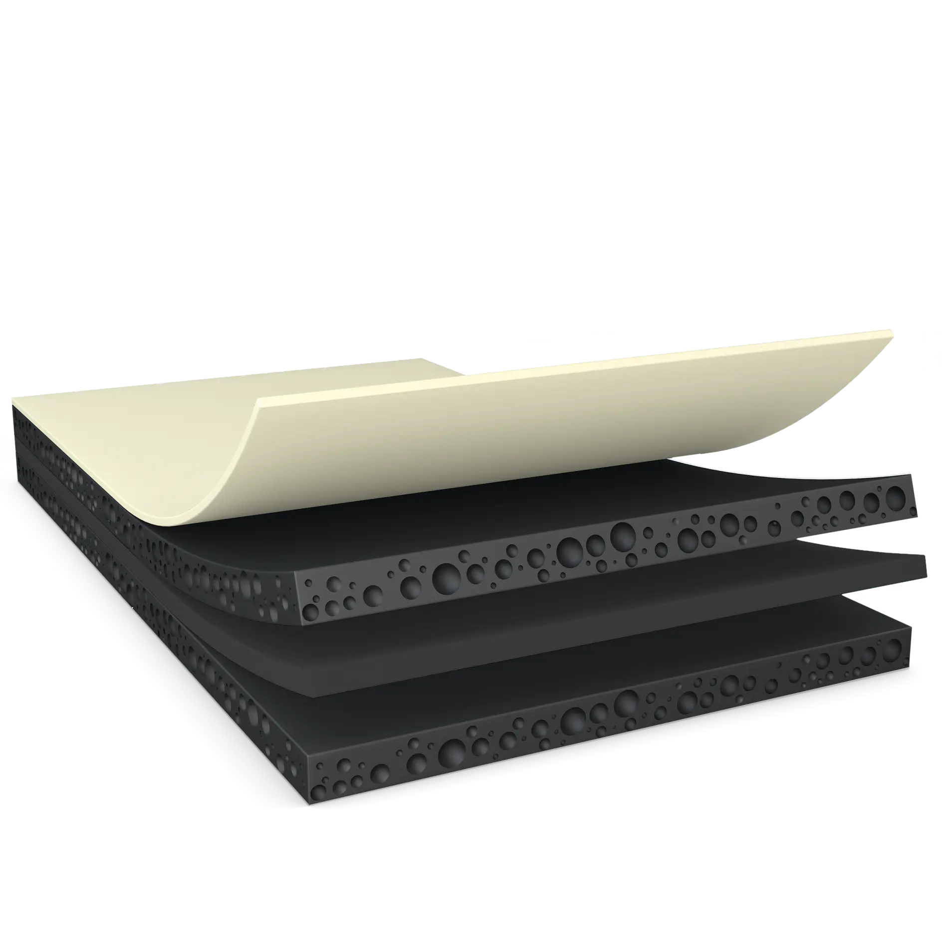 tesa adhesive tape layers showing foam core and protective liners on white background (This text has been generated by AI)