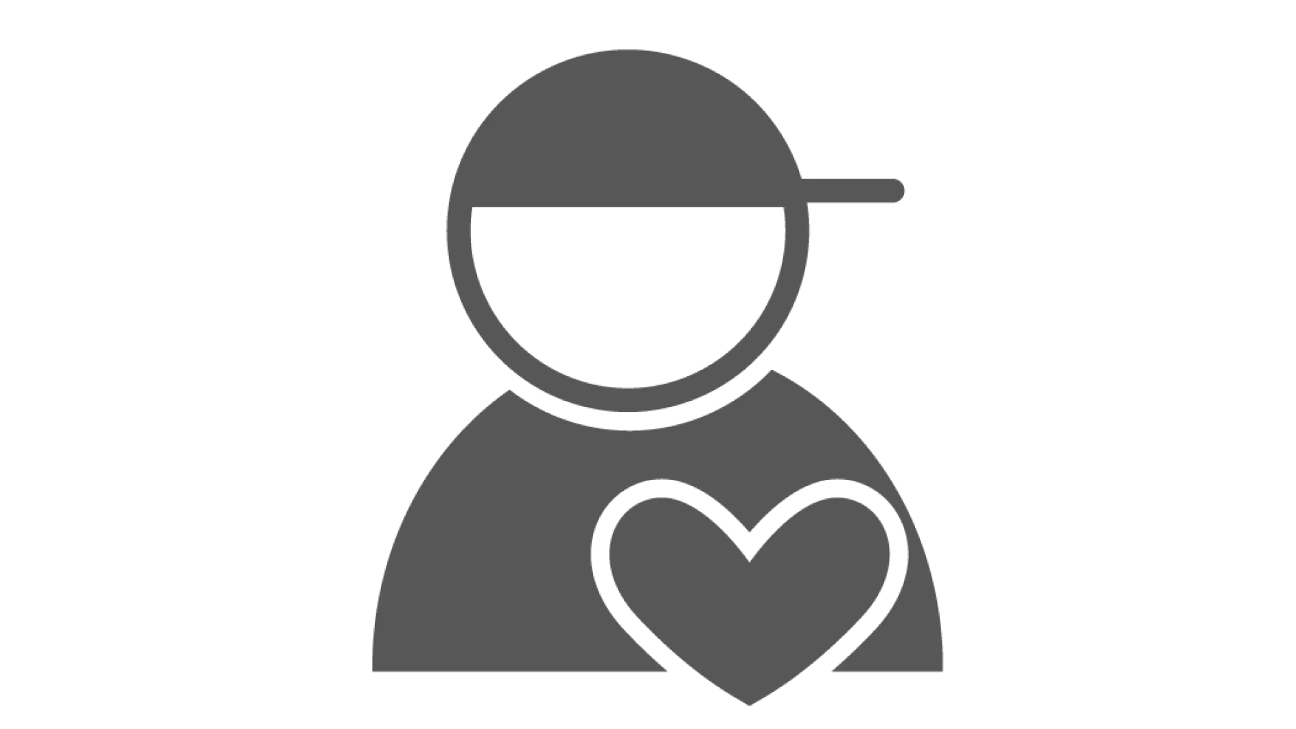 Icon depicting a person wearing a backward cap and holding a heart. The figure is stylized and monochromatic, rendered in a gray silhouette. (This text has been generated by AI)