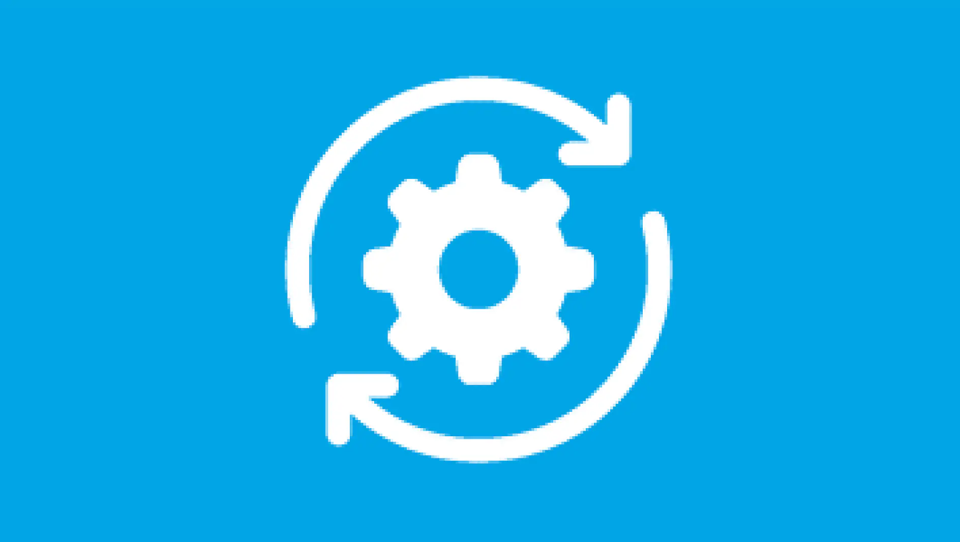 Icon of a white gear with two curved arrows surrounding it, one pointing up and the other pointing down, set against a blue background.