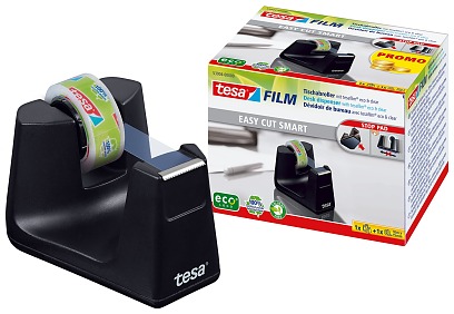 The refillable desk dispenser Smart is suitable for adhesive tape rolls with 19 mm width and up to 33 meters length - it is delivered with a roll tesafilm® eco-clear.

53903-00000-00
4042448259745
tesaÃ‚®Desk Dispenser Smart + 1x Crystal Clear 10m:15mm

53904-00000-00
4042448259752
tesaÃ‚®Desk Dispenser Smart + 1x eco&clear 10m:15mm
